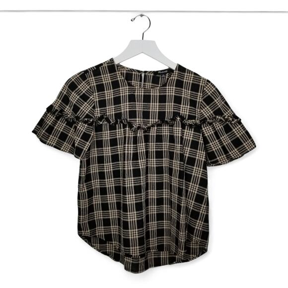MADEWELL Ruffle-Yoke Top in Metallic Plaid - Size XS - Picture 3 of 10